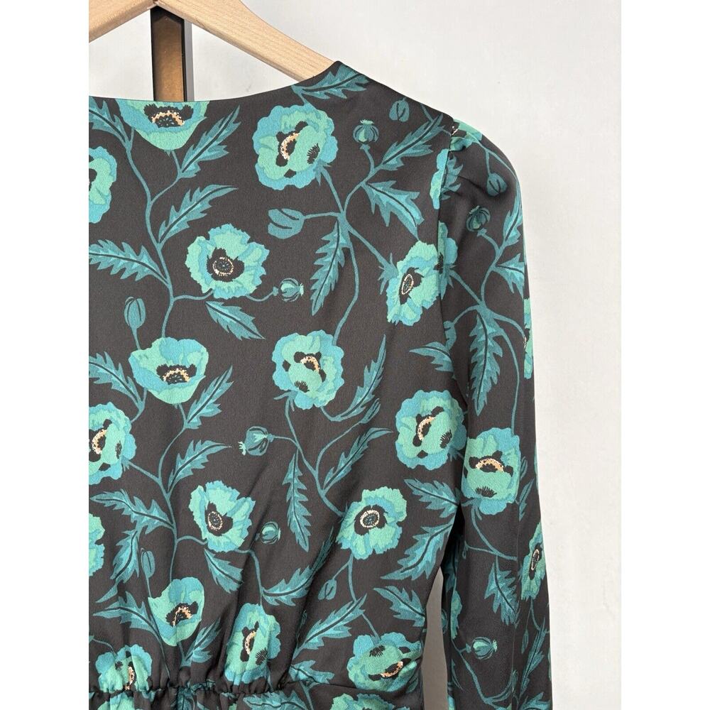 J. Crew Satin Back Crepe Button-front Blouse 0 Black Green Floral V-Neck NWT - Picture 10 of 12